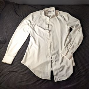 Men's white dress shirt with red dots